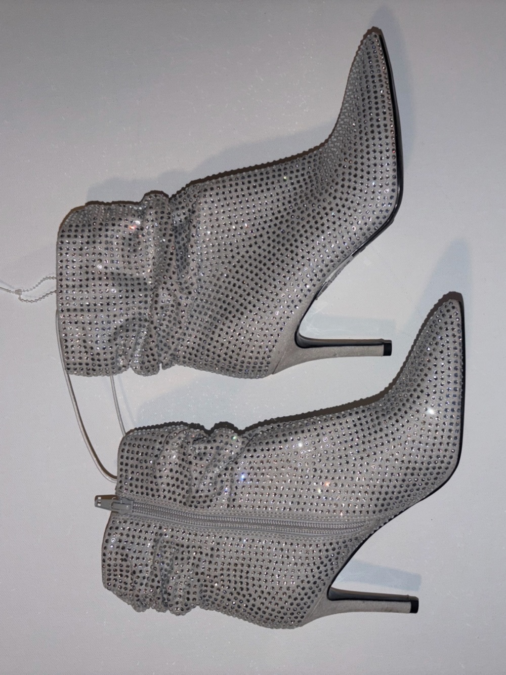Women's Silver Rhinestone Pointed-Toe Stiletto Ankle Boots